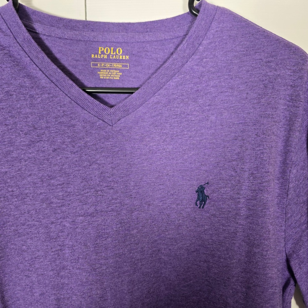 Polo Ralph Lauren Mens V-Neck T-Shirt Small Purple Heather 100% Cotton Pony Logo